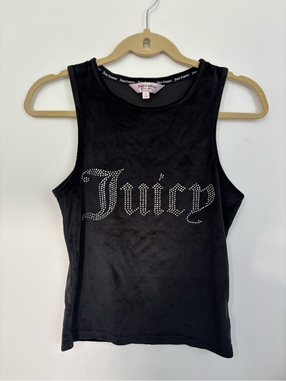 Juicy Couture Black Velour Rhinestone 'Juicy' Tank Top